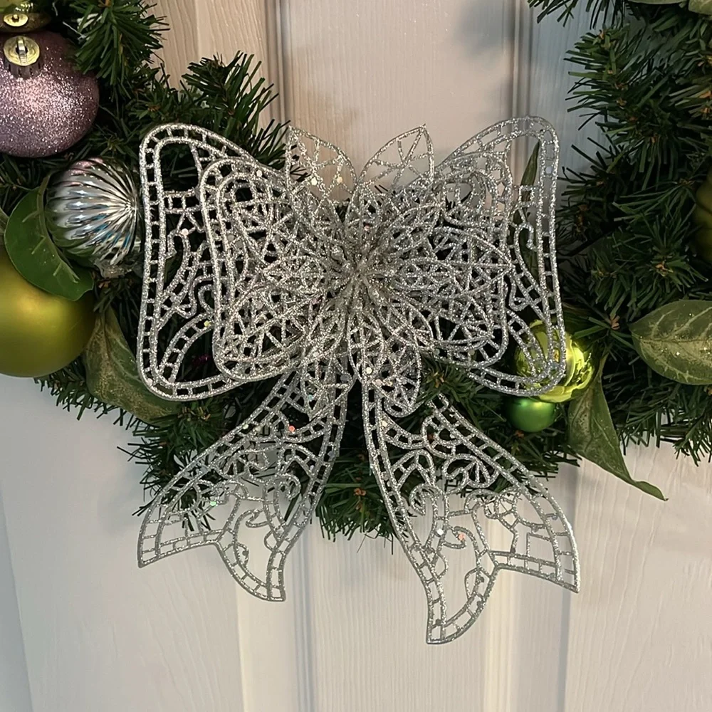 Festive Green and Silver Holiday Wreath